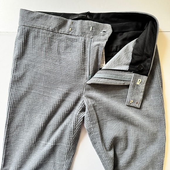 Zara Woman Pants Straight Leg Corduroy Trousers Slacks Blue Gray Zip Pockets S - Picture 11 of 15